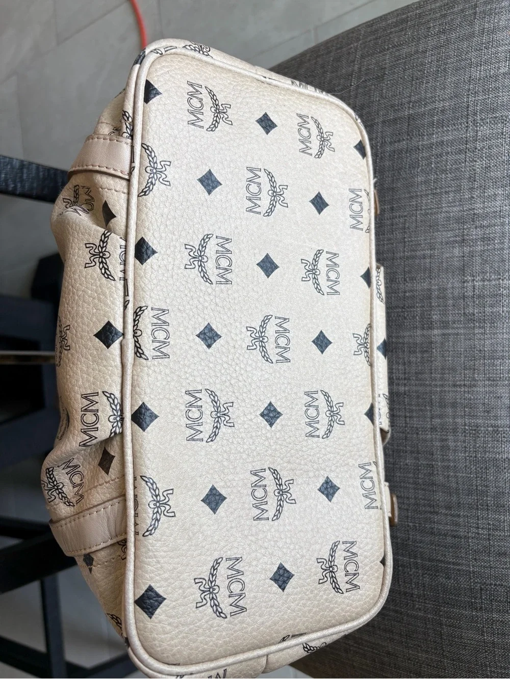 MCM Beige Logo Tote Bag - Classic Printed Leather